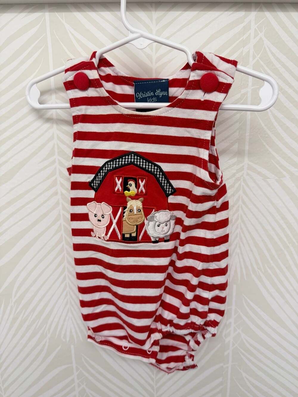 Kristin Lynn Kids Striped Farm Barnyard Animal Applique Bubble Romper